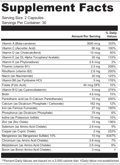 Supplement Facts for Radiant Arc